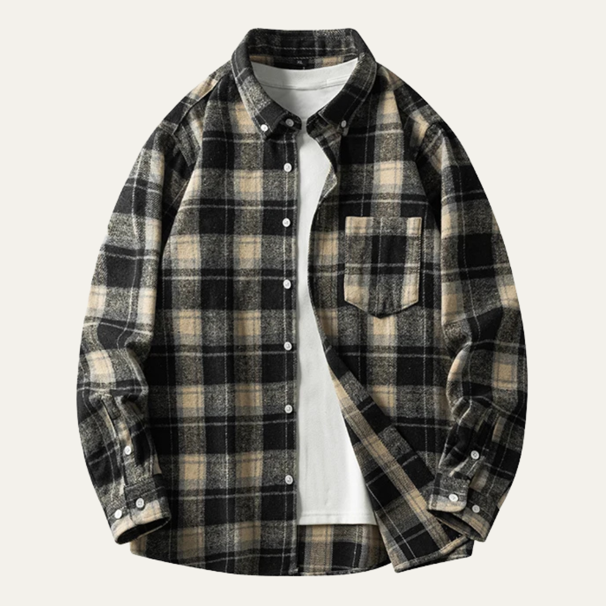 Ash | Men's Casual Plaid Flannel Shirt Navy Brown