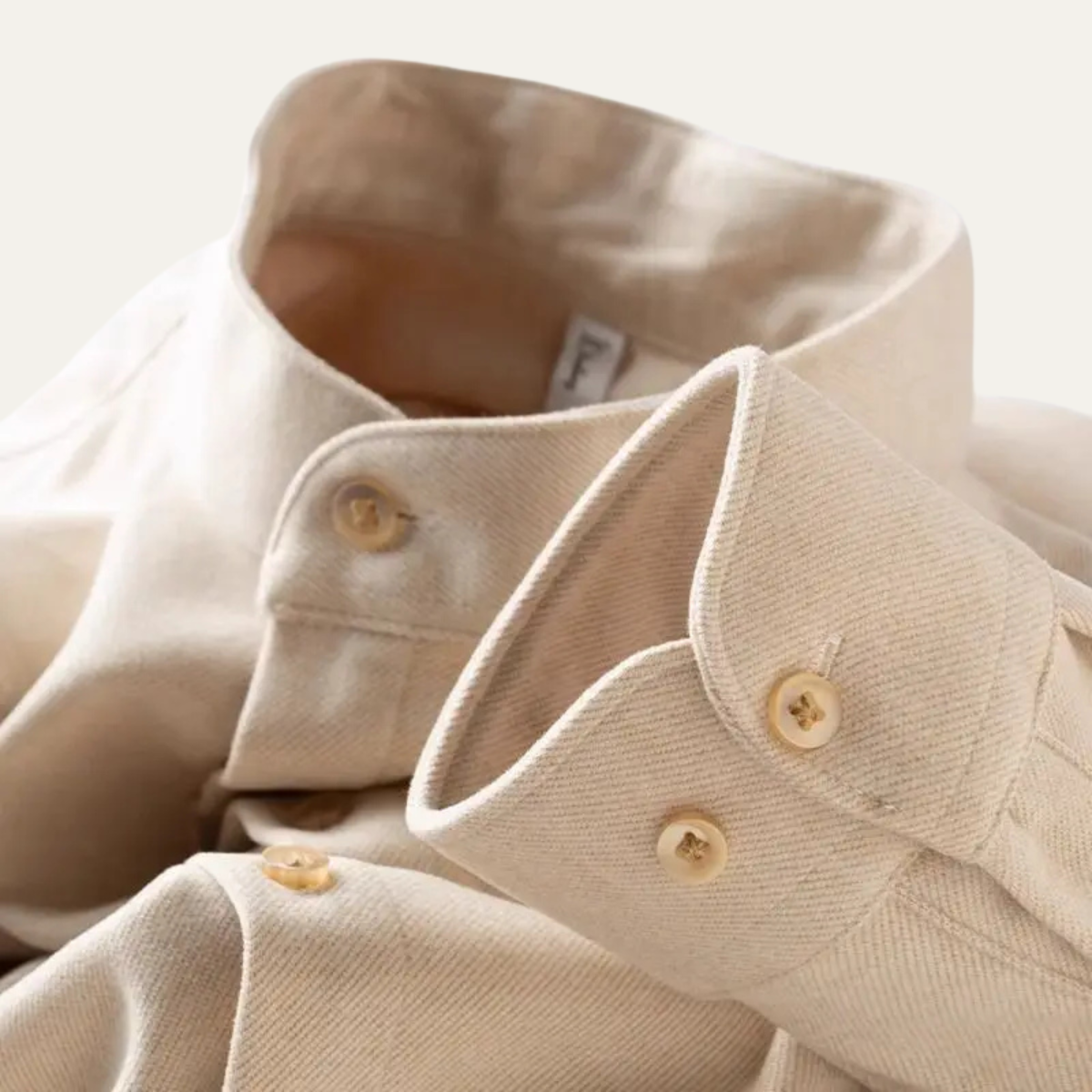 Beau | Men's Cream Flannel Shirt Long Sleeve Button Up Casual