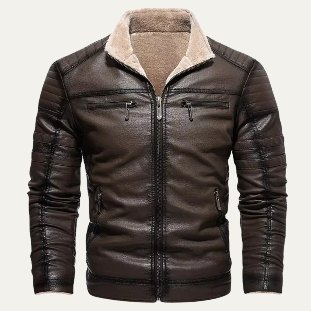 Voss | Men's Leather Jacket Black Sherpa Fleece Lined