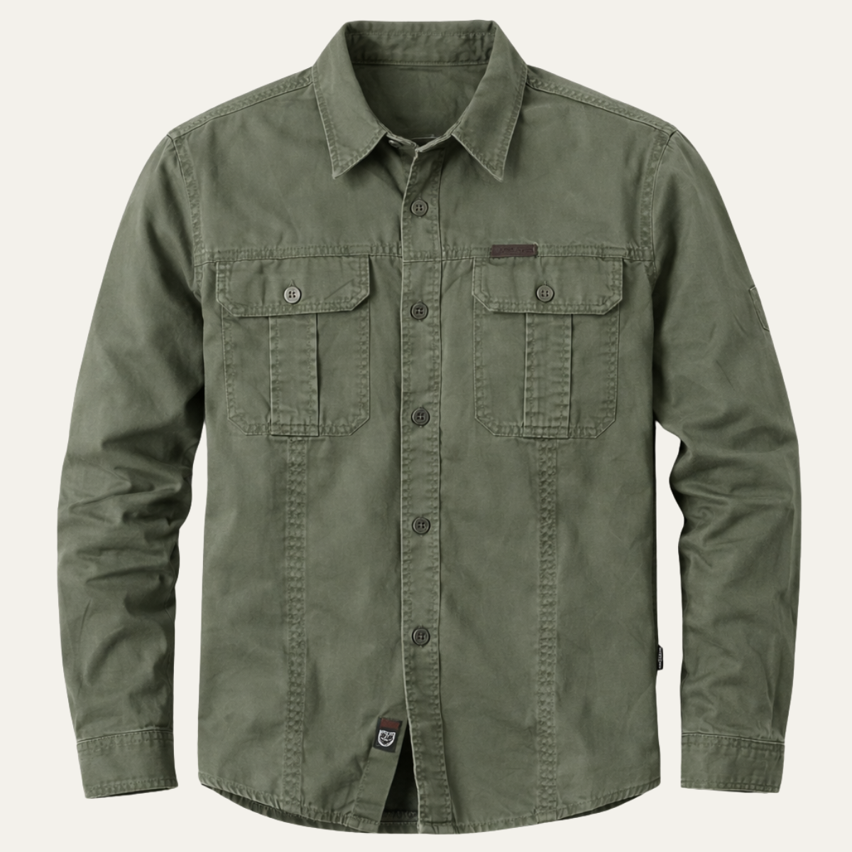 Beau | Men's Casual Utility Shirt Olive Green Multi Pocket