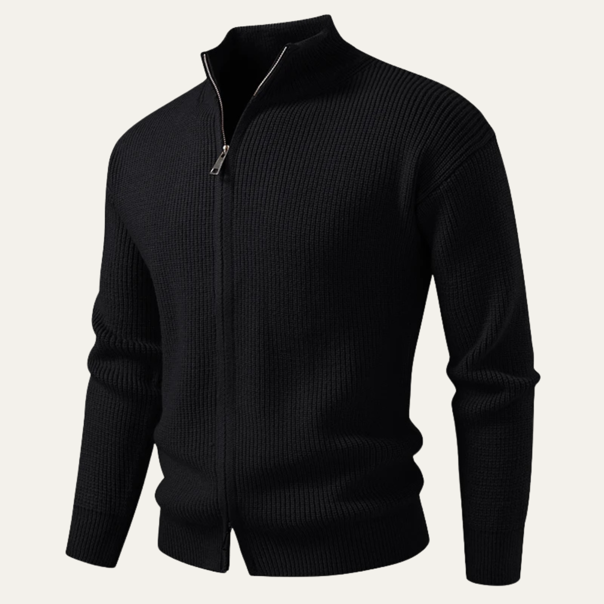 Beau | Men's Ribbed Zip Cardigan Sweater Gray