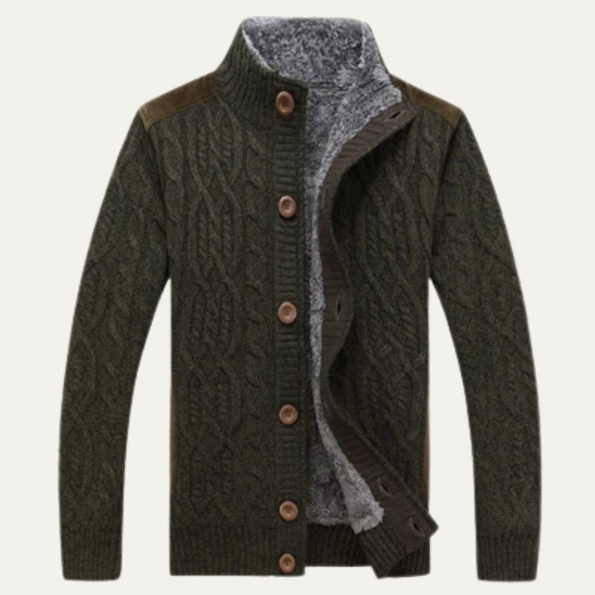 Axel | Men's Cable Knit Cardigan Cream Fleece Lined Sherpa Collar