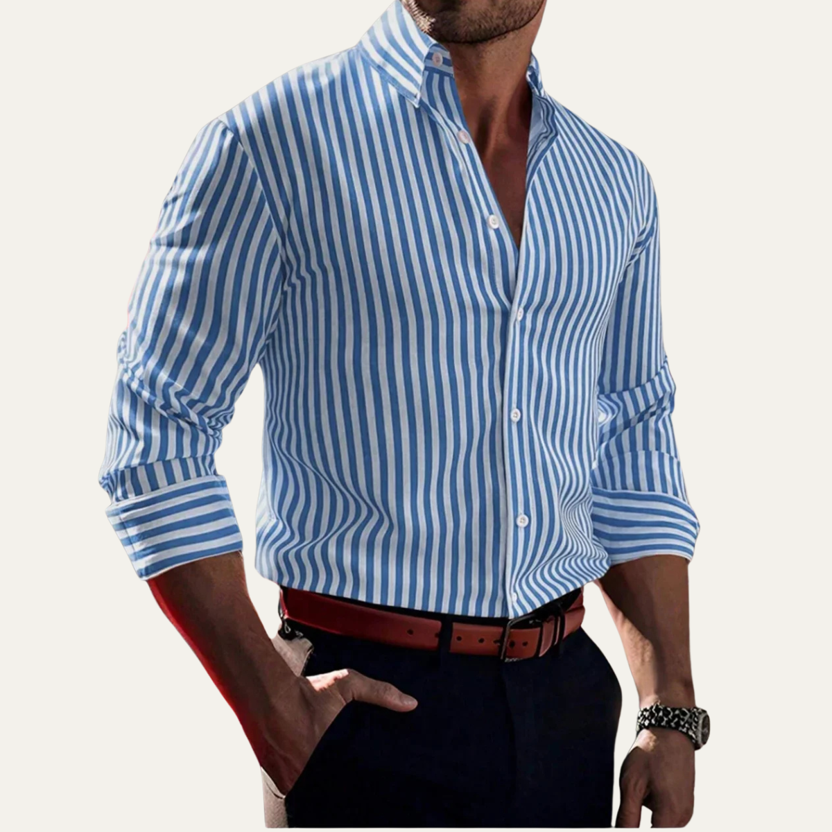 Axel | Men's Striped Button Up Shirt Black White Long Sleeve