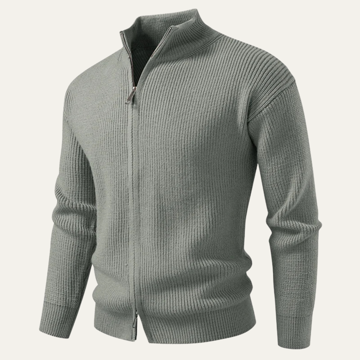Beau | Men's Ribbed Zip Cardigan Sweater Gray