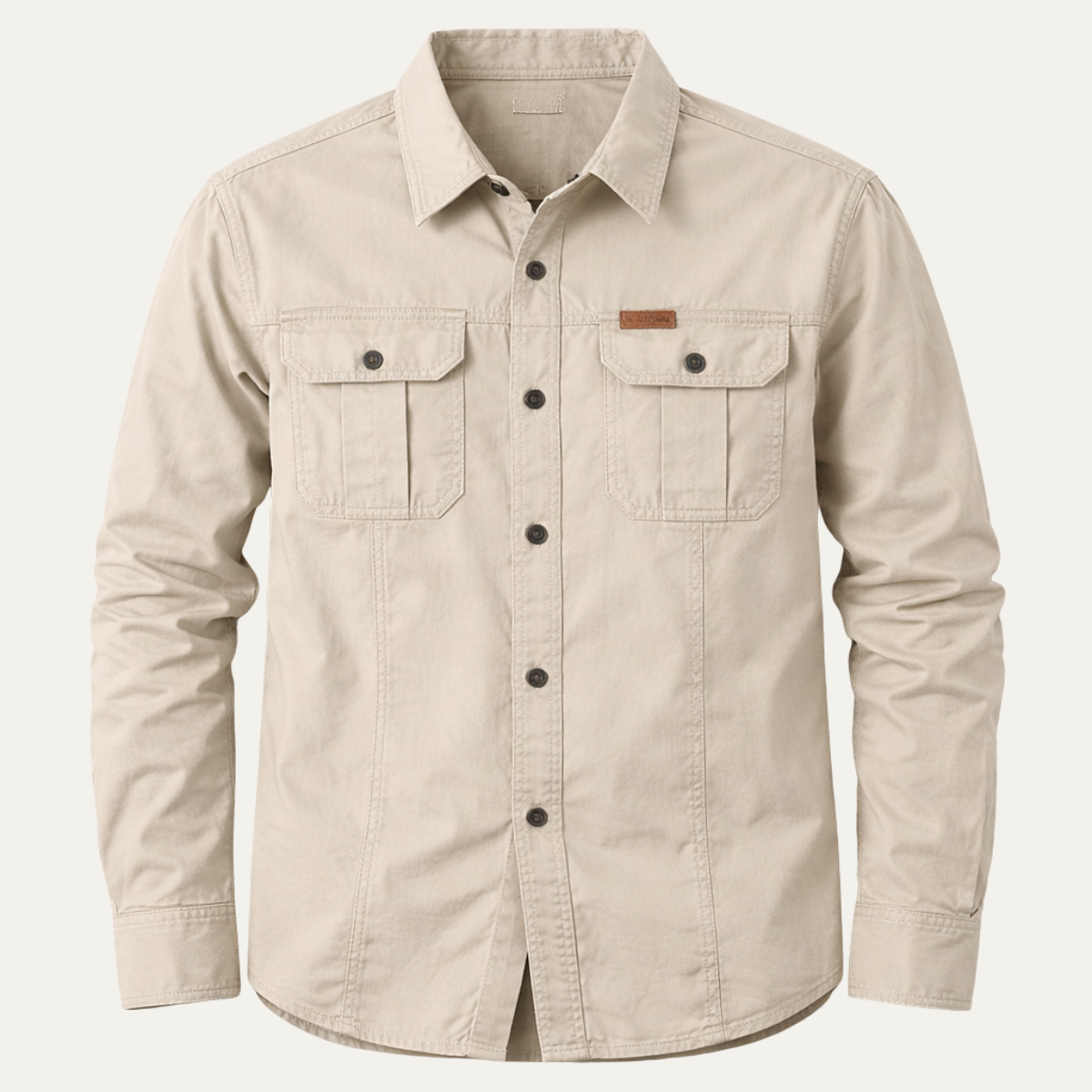 Eli | Men's Casual Denim Shirt Cream Long Sleeve Multi Pocket