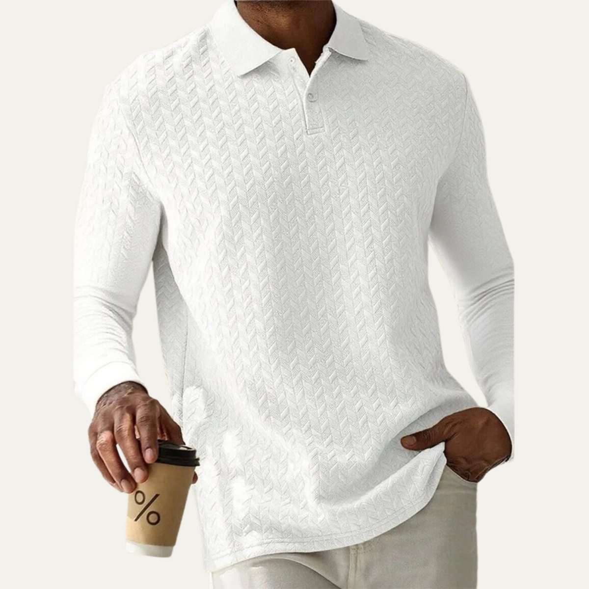 Beau | Men's Cable Knit Polo Sweater Gray Long Sleeve