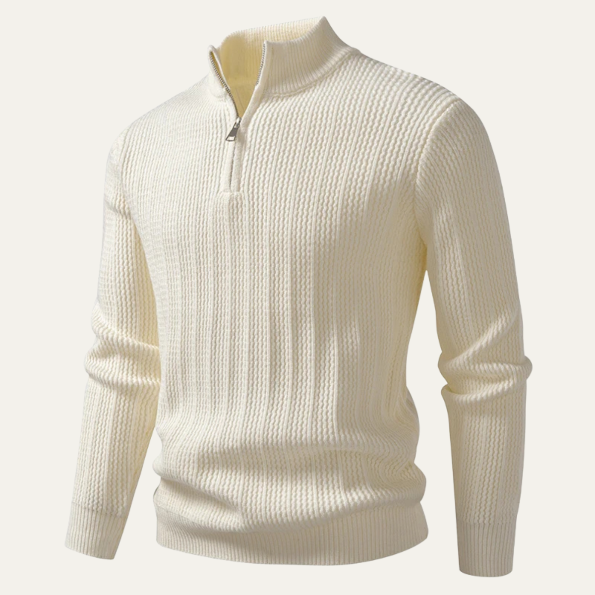 Axel | Men's Quarter Zip Sweater Cream Ribbed Knit