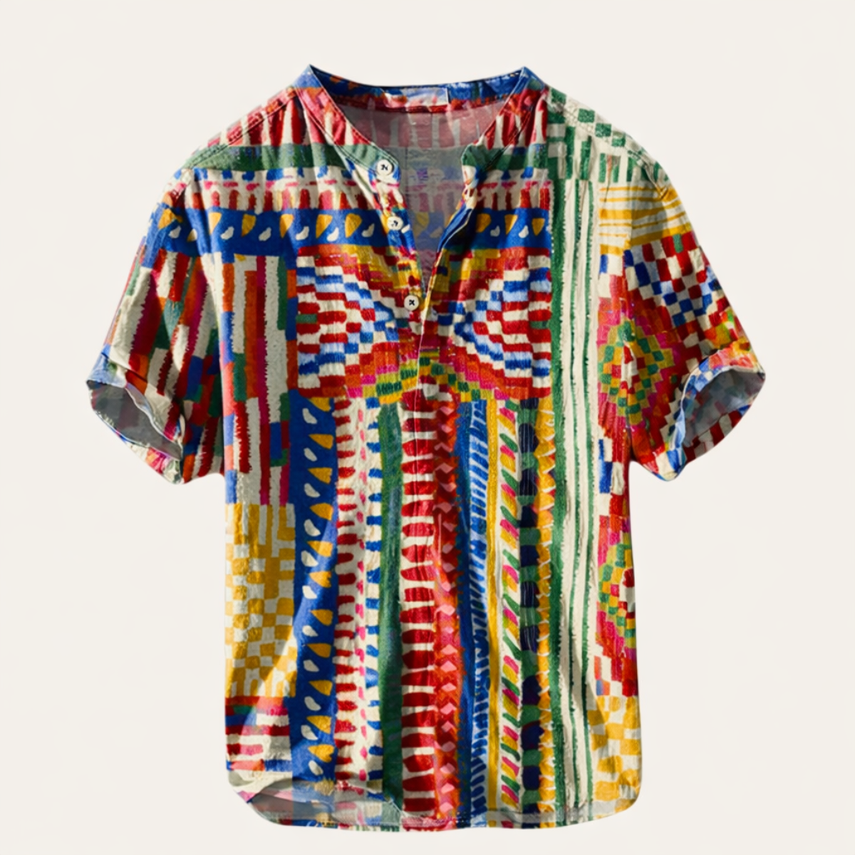 Axel | Men's Boho Geometric Pattern Button Up Shirt Multicolor