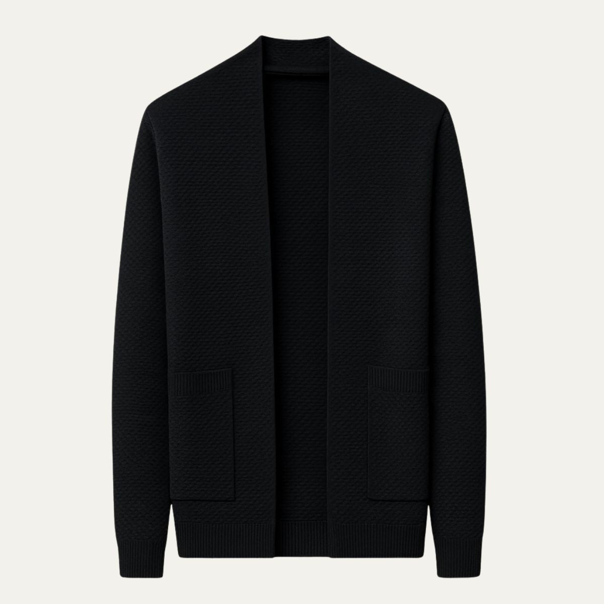 Callum | Men's Cable Knit Cardigan Cream Open Front Pockets