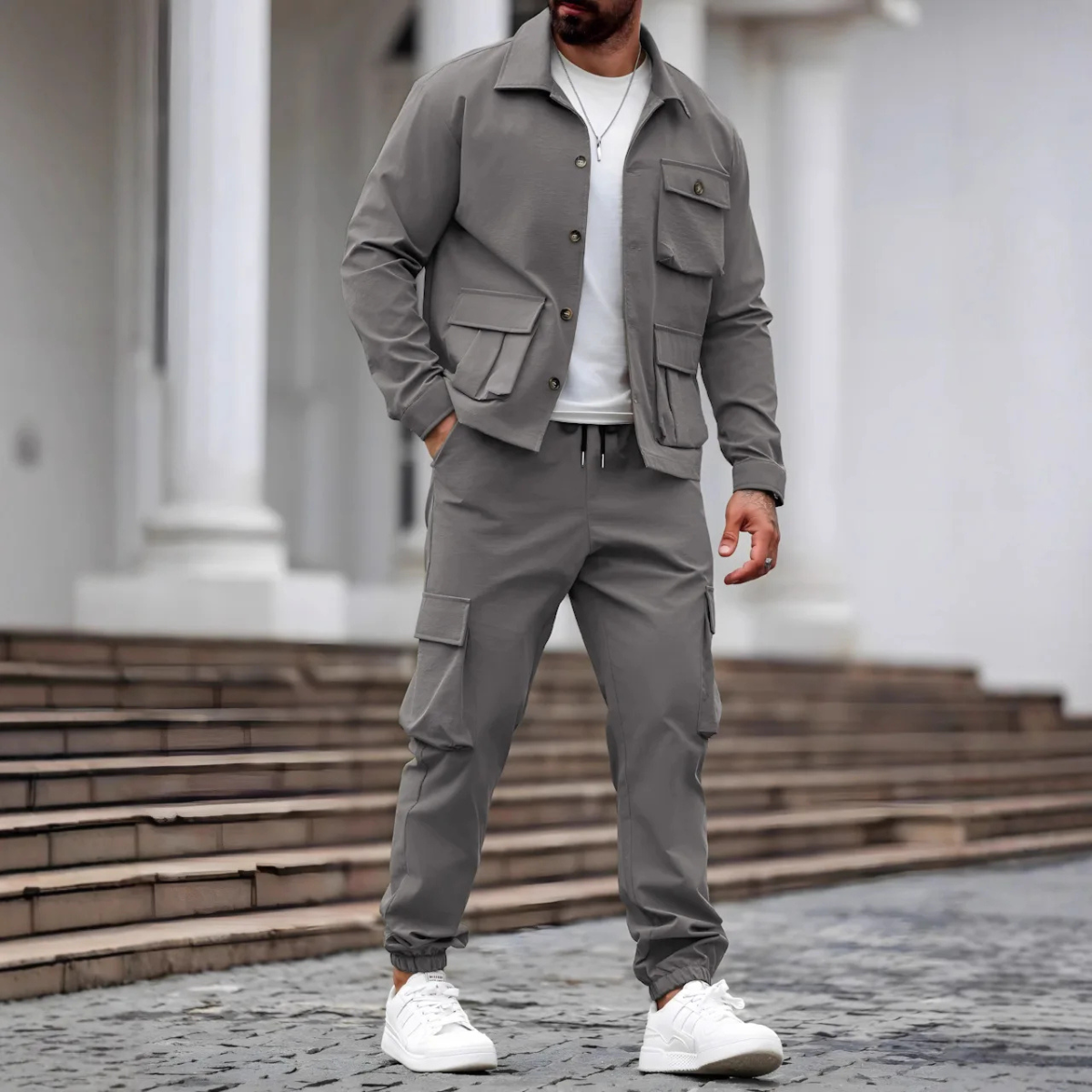 Callum | Men's Utility Cargo Jacket Navy Two Piece Set
