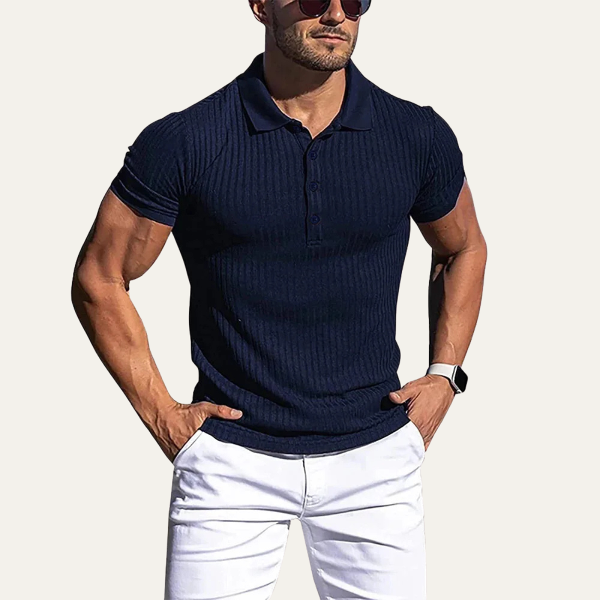 Sage | Men's Fitted Ribbed Polo Shirt Navy
