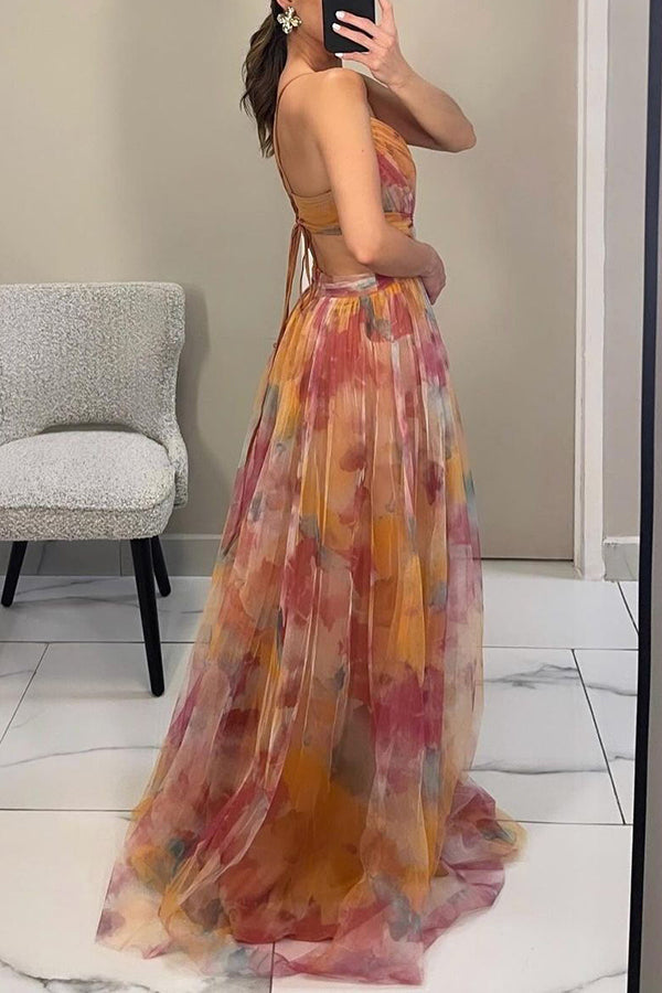 Stella | Women's Chiffon Maxi Dress Multicolor Pleat