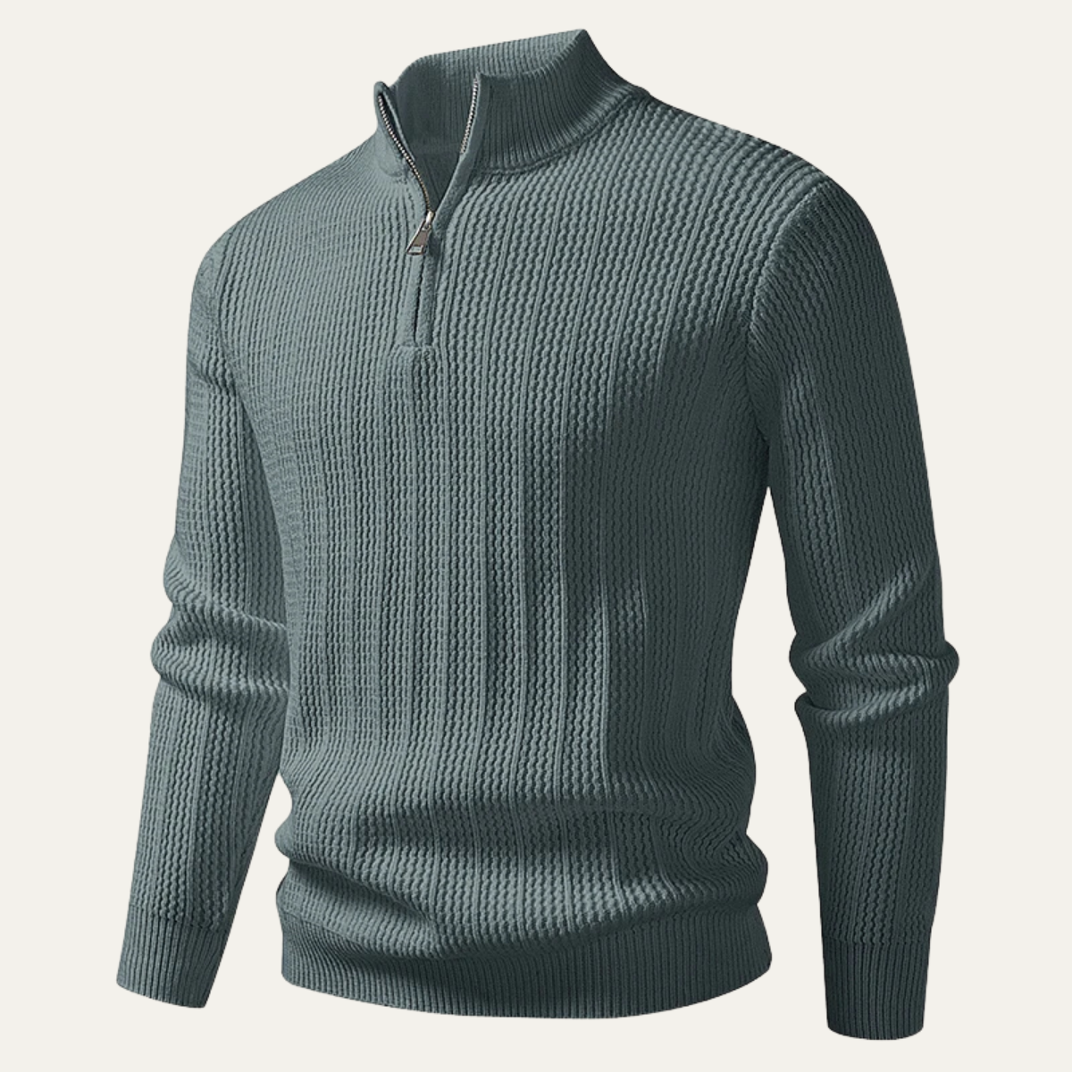 Axel | Men's Quarter Zip Sweater Cream Ribbed Knit