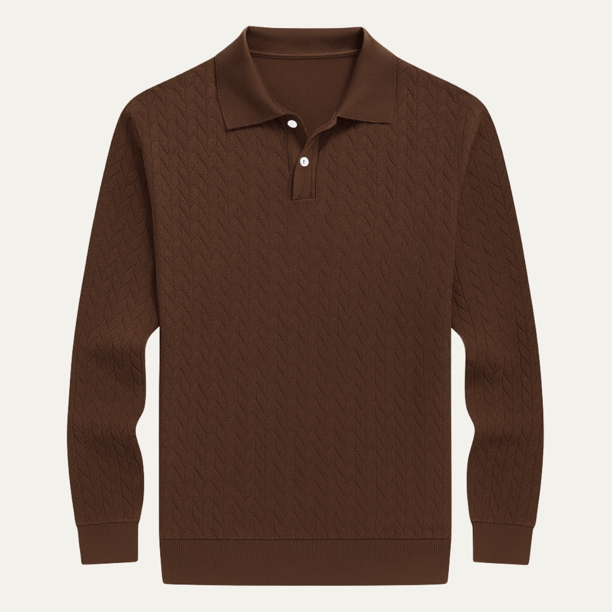 Bram | Men's Cable Knit Polo Sweater Brown