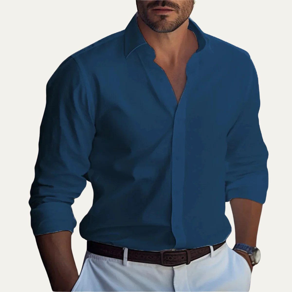 Beau | Men's Button Up Shirt Light Blue Long Sleeve