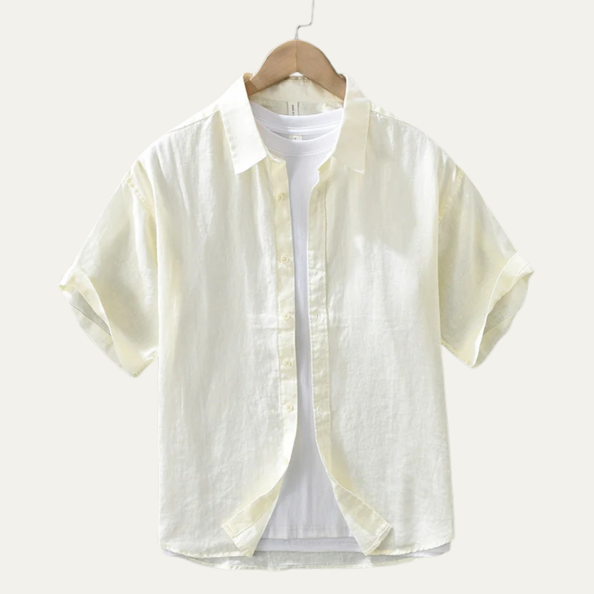 Axel | Men's Linen Button Up Shirt Brown Short Sleeve