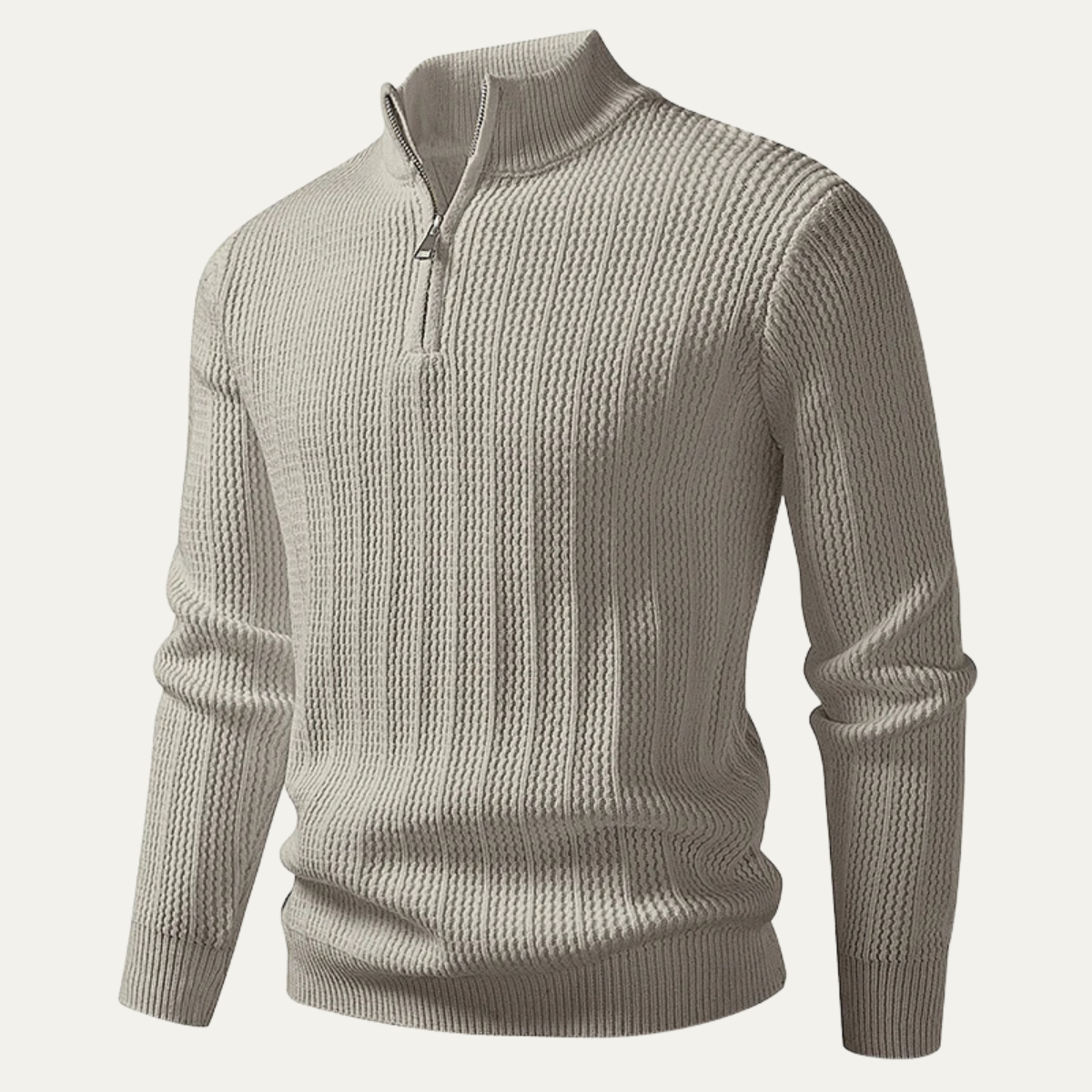Axel | Men's Quarter Zip Sweater Cream Ribbed Knit