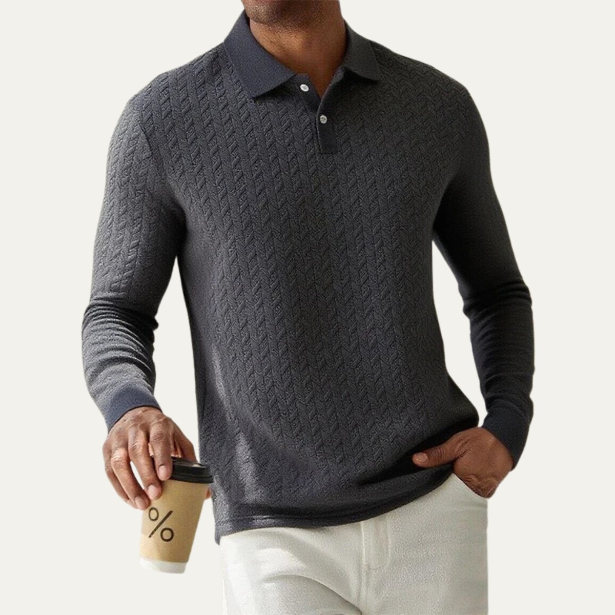 Bram | Men's Cable Knit Polo Sweater Brown