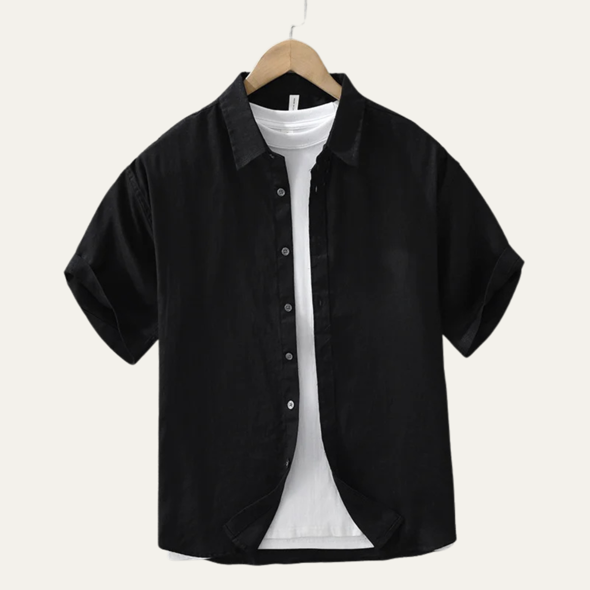 Axel | Men's Linen Button Up Shirt Beige Short Sleeve