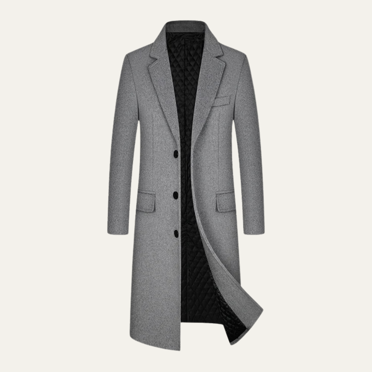 Beau | Men's Gray Wool Overcoat Quilted Lining
