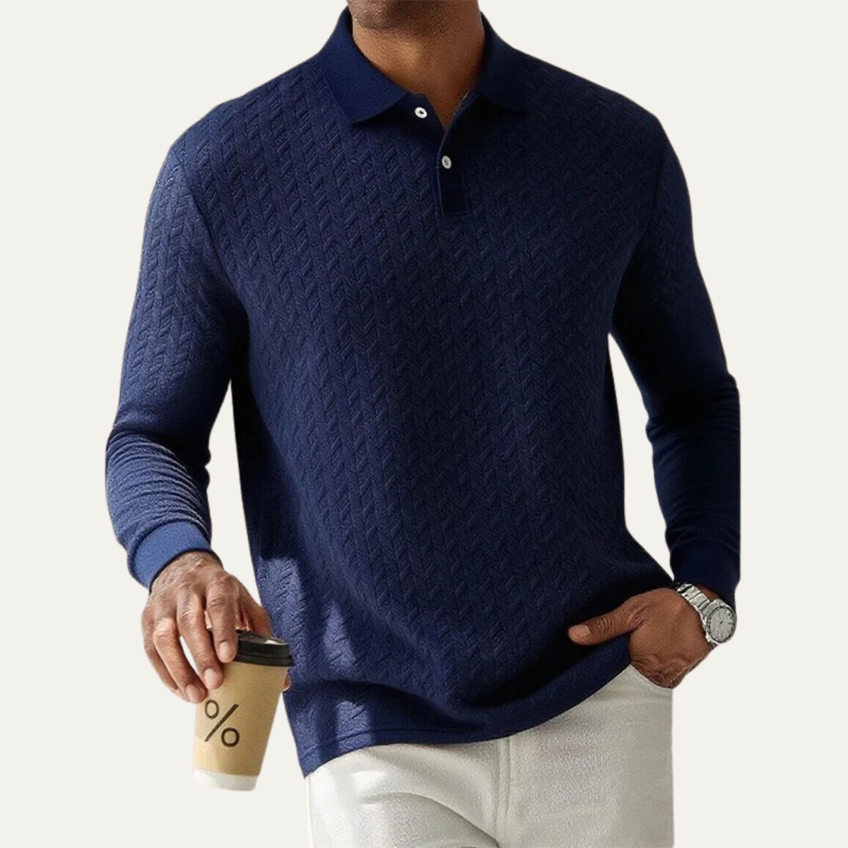 Bram | Men's Cable Knit Polo Sweater Brown