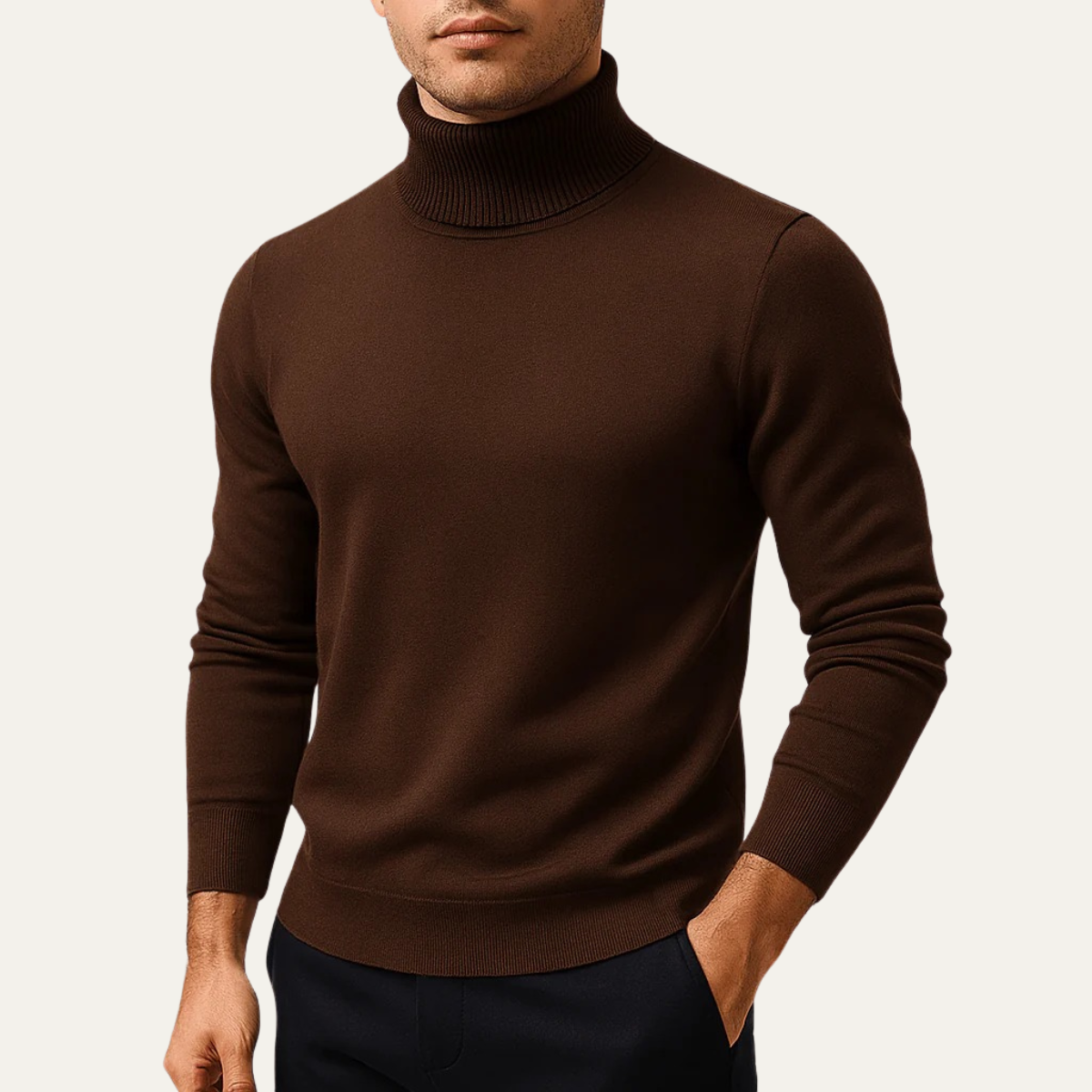 Beau | Men's Turtleneck Sweater Cream Long Sleeve Knit