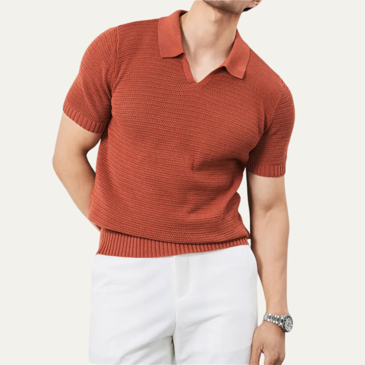 Jasper | Men's Short Sleeve V Neck Sweater Rust