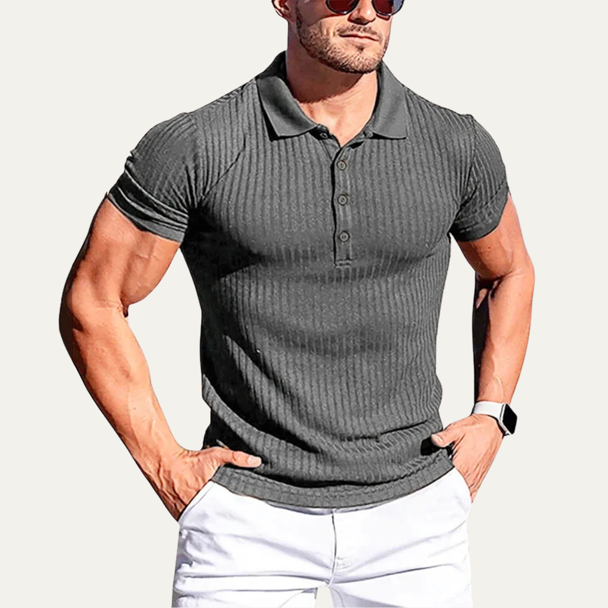 Sage | Men's Fitted Ribbed Polo Shirt Navy