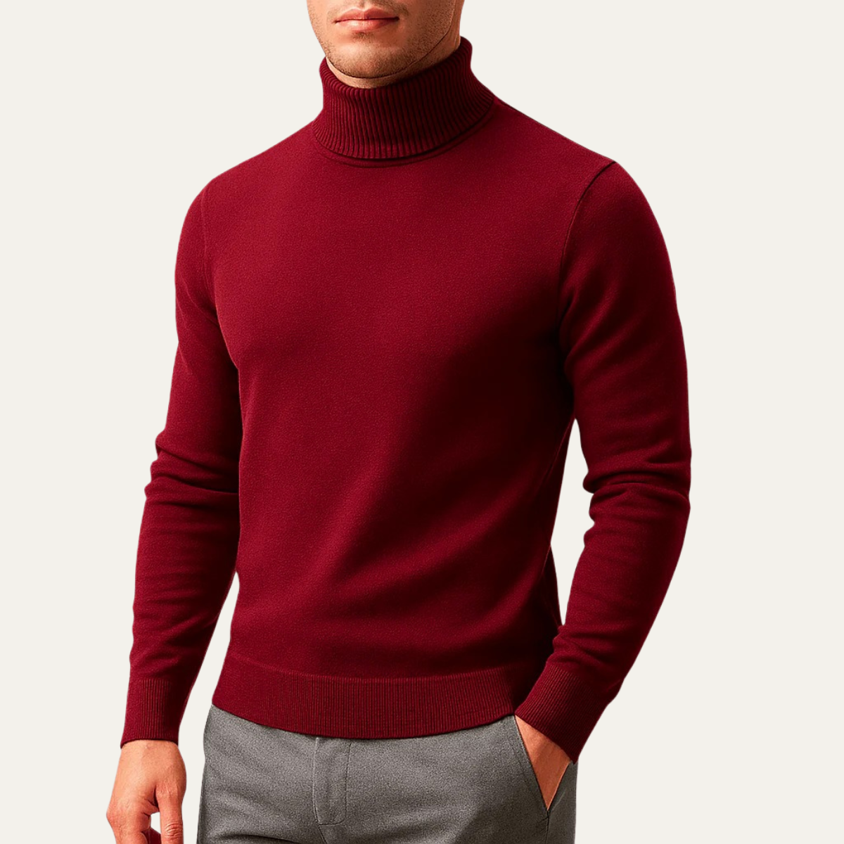 Beau | Men's Turtleneck Sweater Cream Long Sleeve Knit
