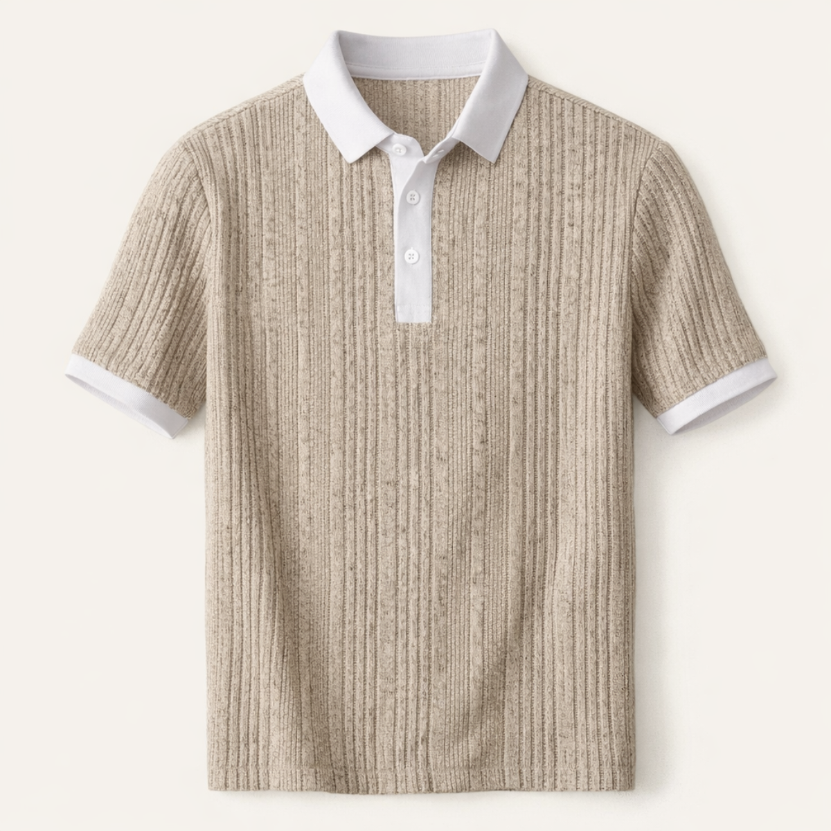 Wade | Men's Ribbed Knit Polo Shirt Cream White Collar