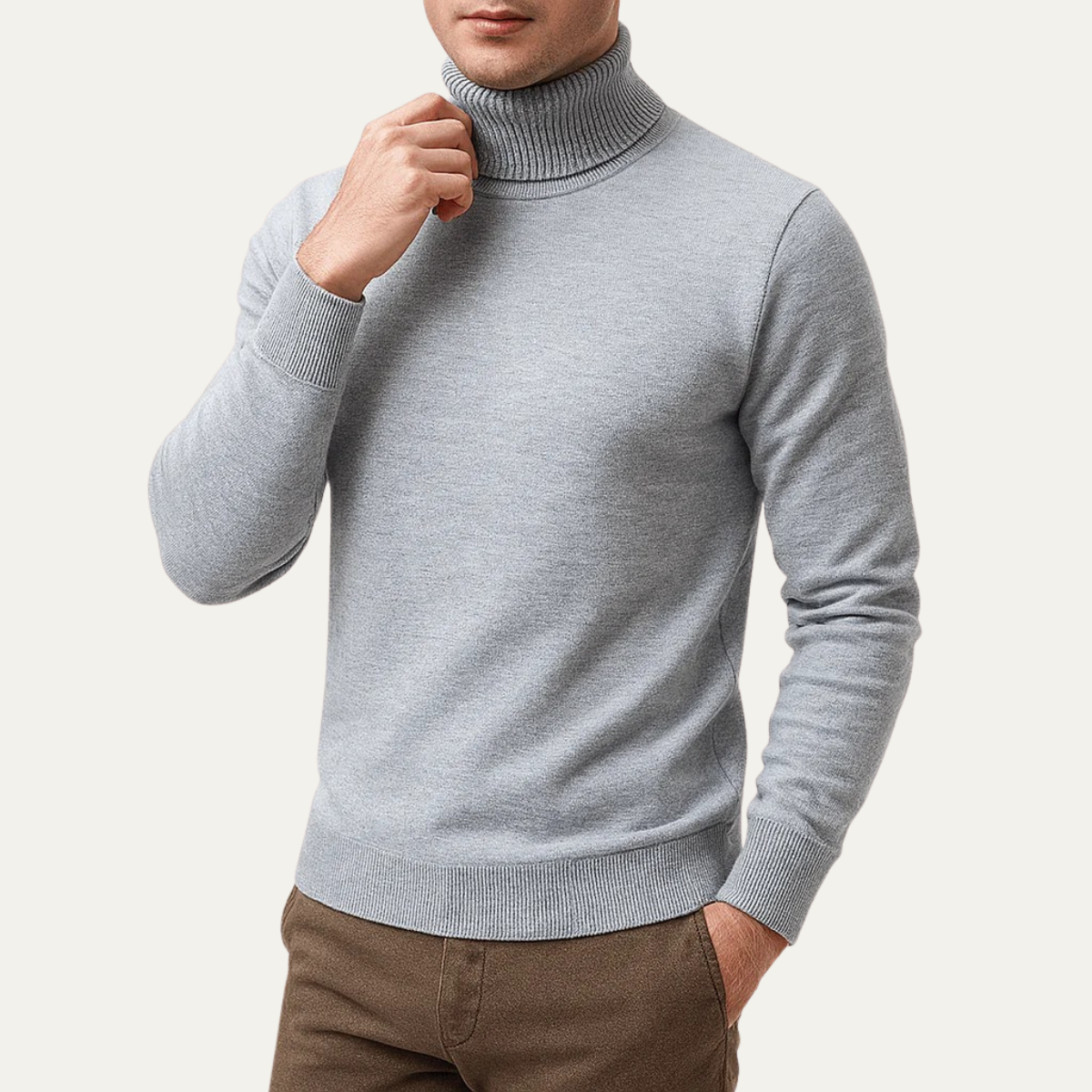 Beau | Men's Turtleneck Sweater Cream Long Sleeve Knit