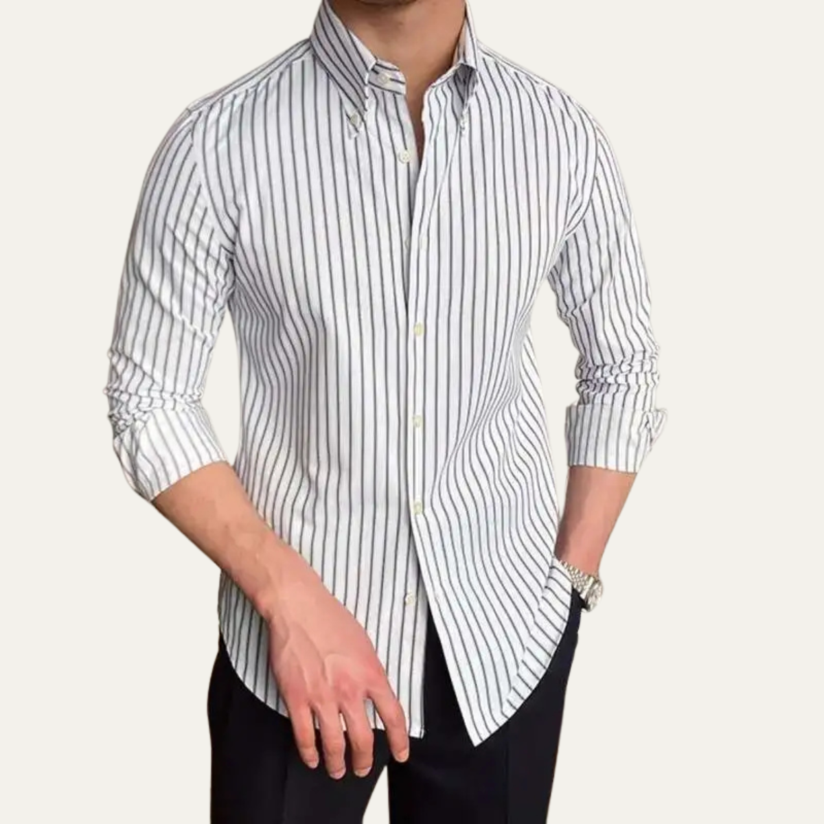 Wade | Men's Dress Shirt Blue White Striped Long Sleeve Button Up