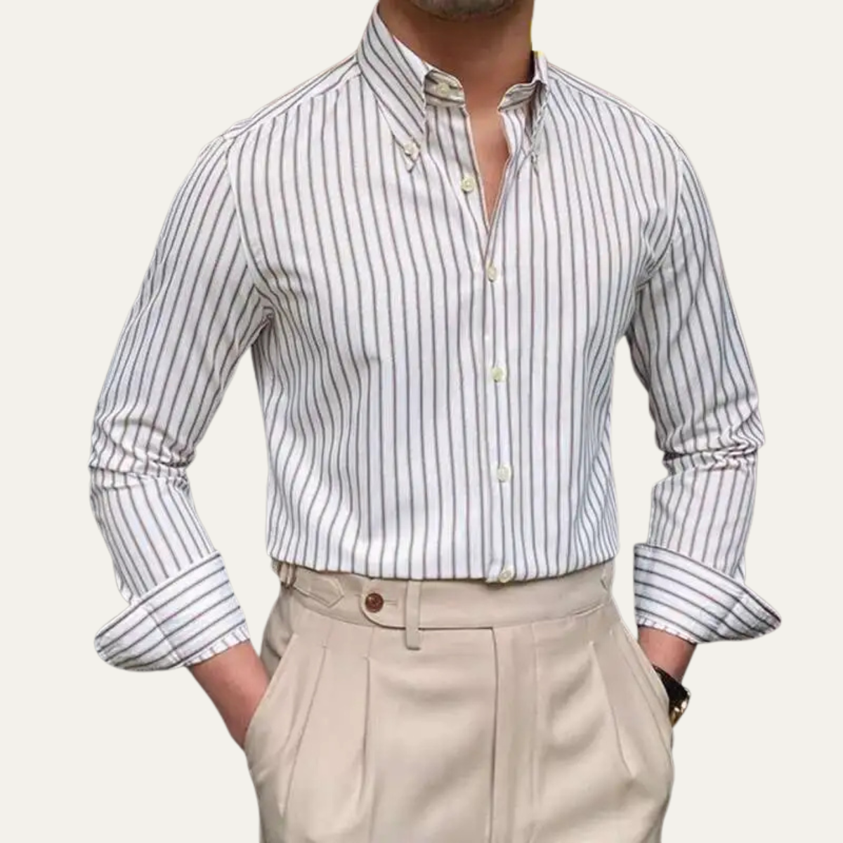 Wade | Men's Dress Shirt Blue White Striped Long Sleeve Button Up