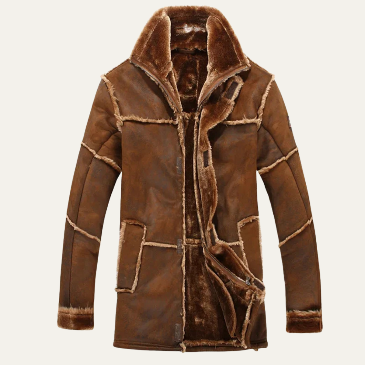Axel | Men's Sherpa Lined Suede Coat Beige