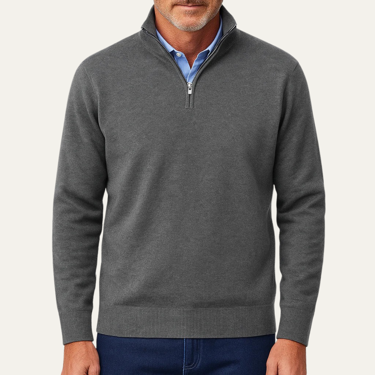 Bram | Men's Quarter Zip Sweater Gray Lightweight Knit