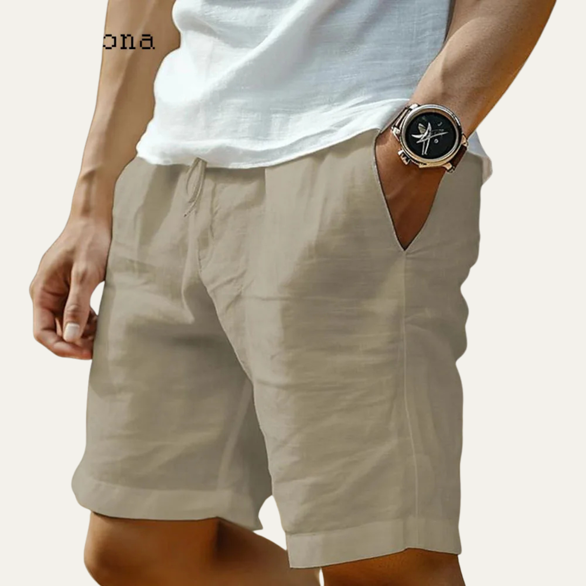 Beau | Men's Linen Shorts Beige Elastic Waist