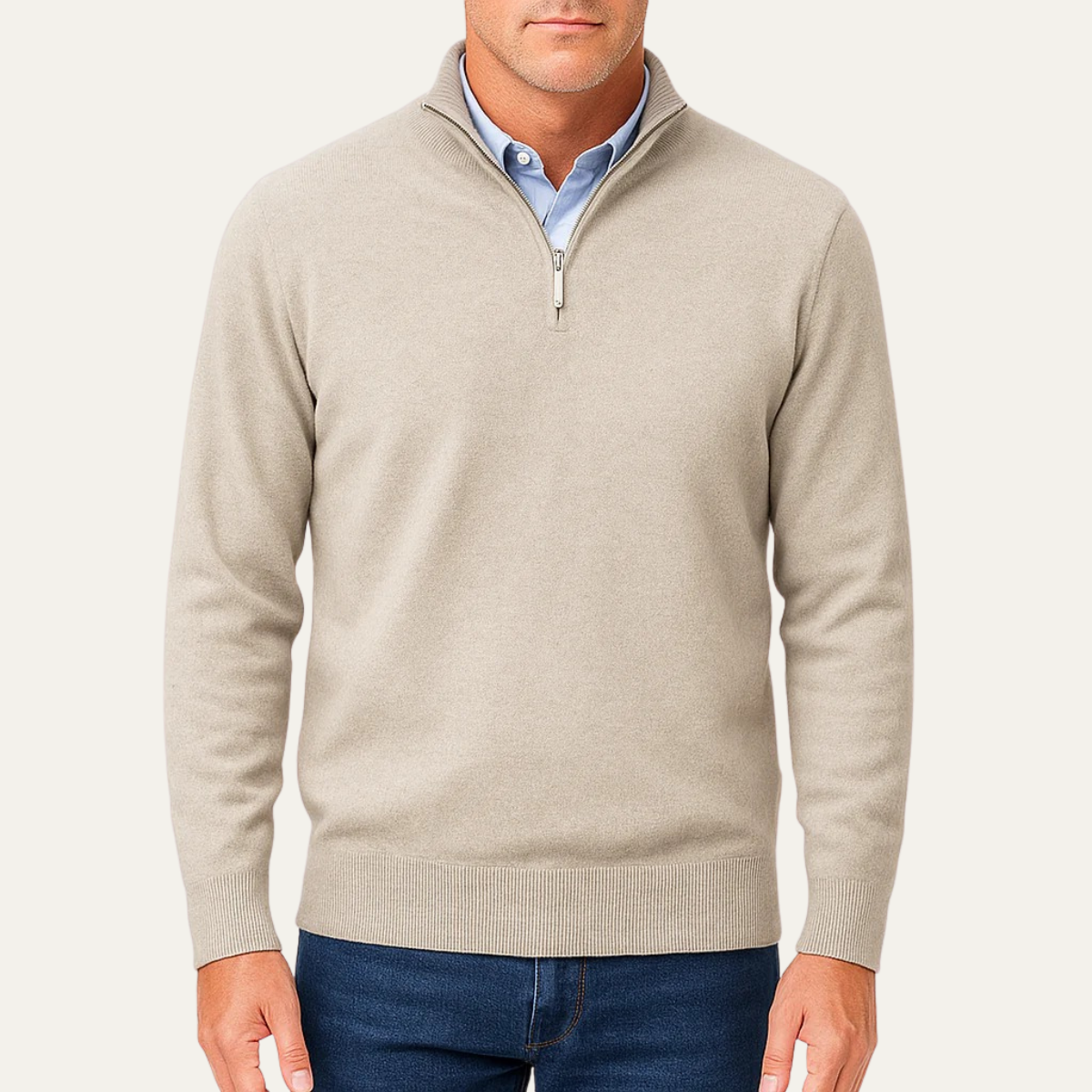 Bram | Men's Quarter Zip Sweater Gray Lightweight Knit