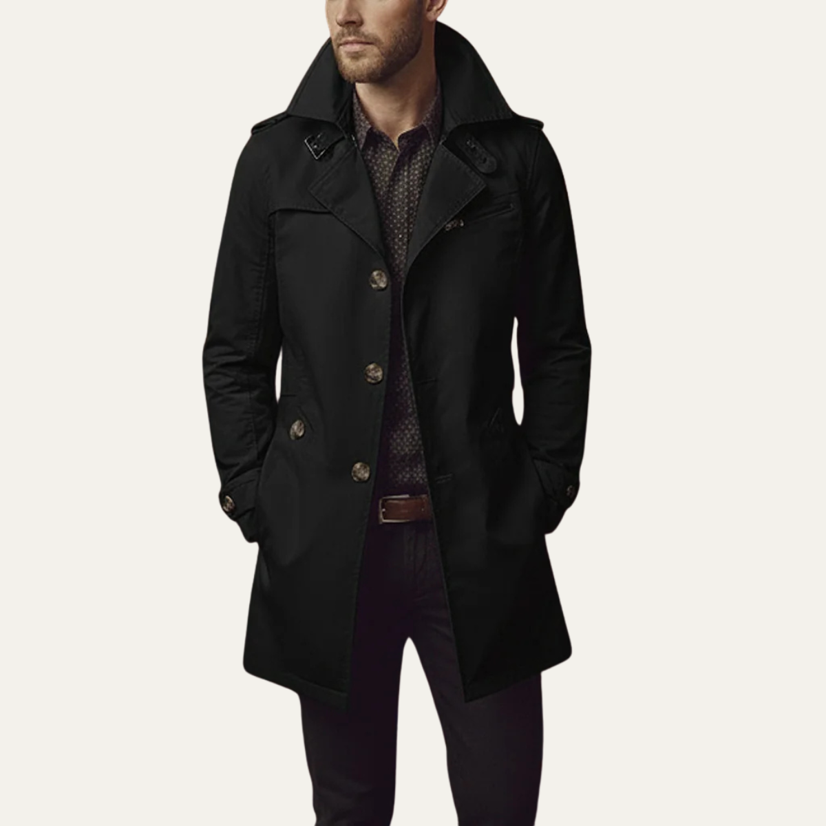 Voss | Men's Trench Coat Beige Single Breasted Notched Collar