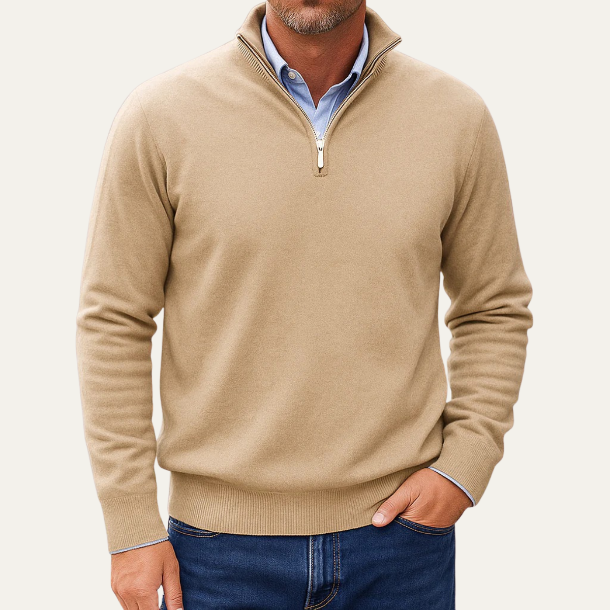 Bram | Men's Quarter Zip Sweater Gray Lightweight Knit
