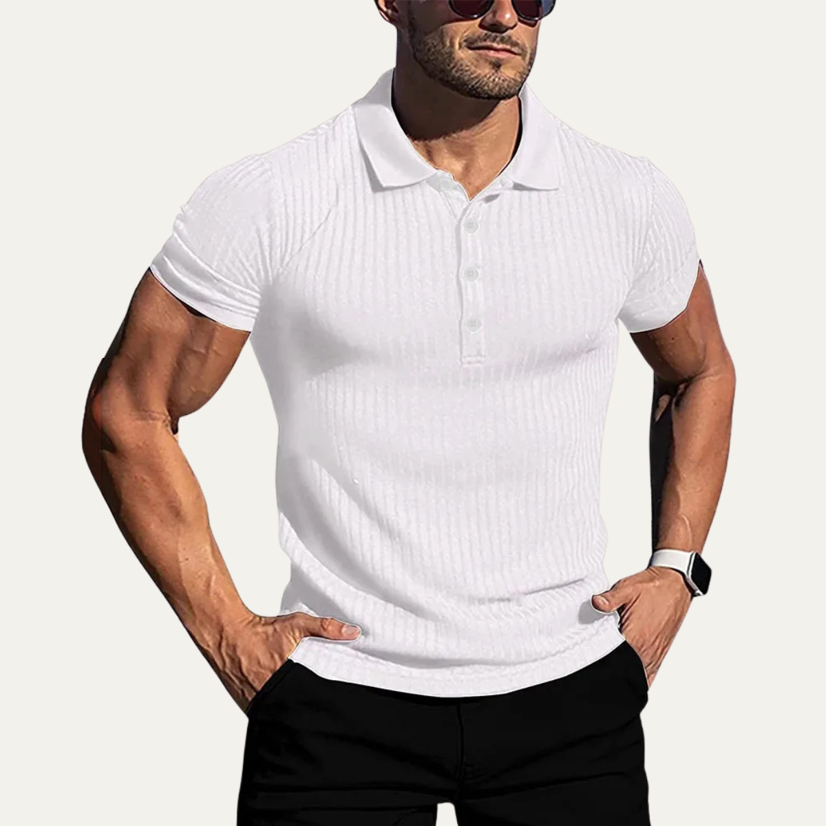 Sage | Men's Fitted Ribbed Polo Shirt Navy