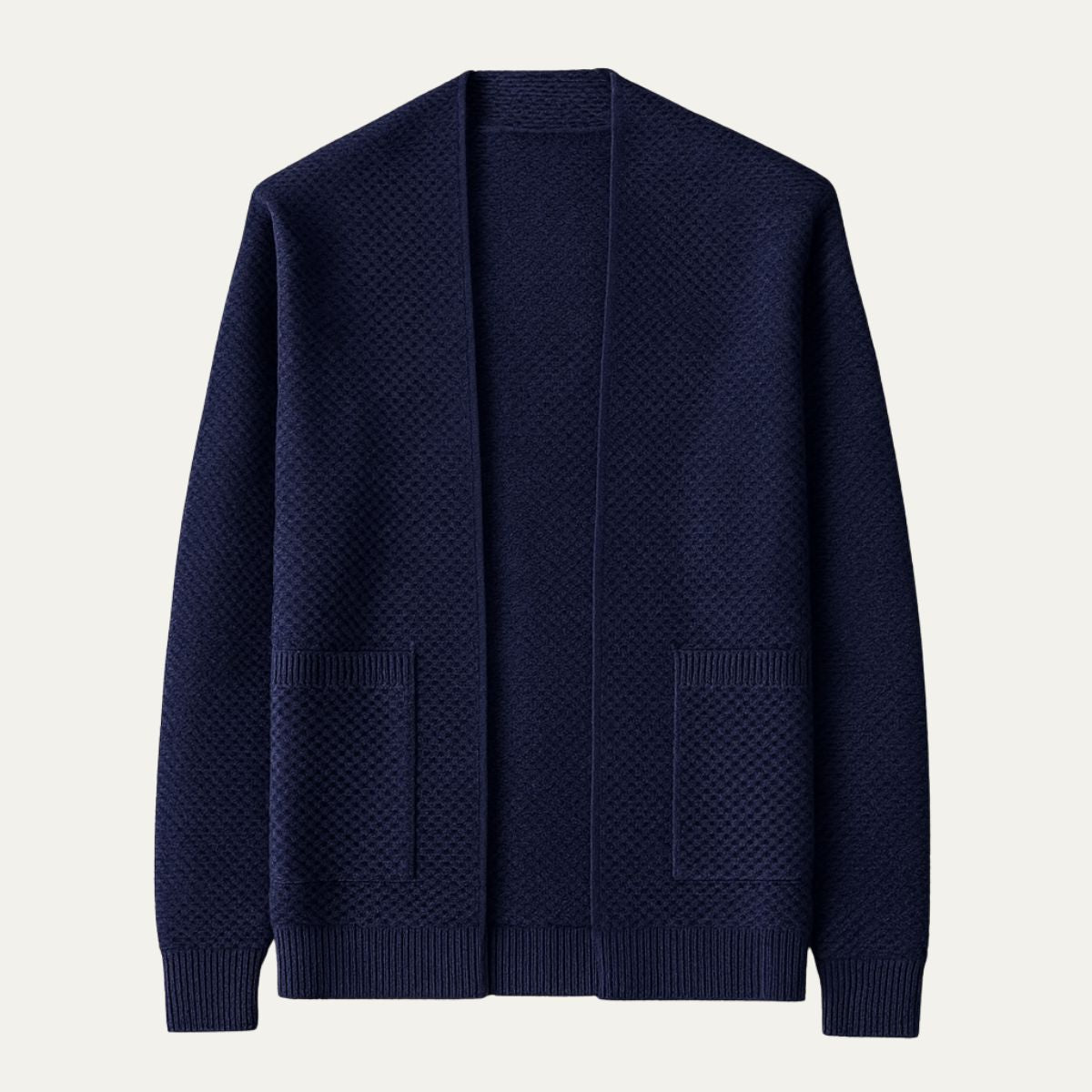 Callum | Men's Cable Knit Cardigan Cream Open Front Pockets