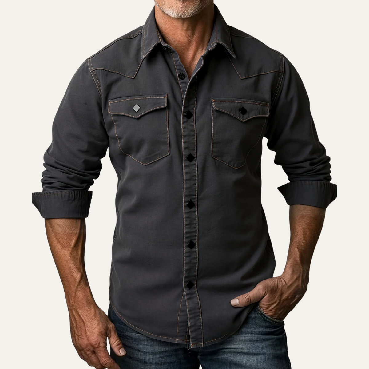 Axel | Men's Denim Shirt Black Long Sleeve Button Up