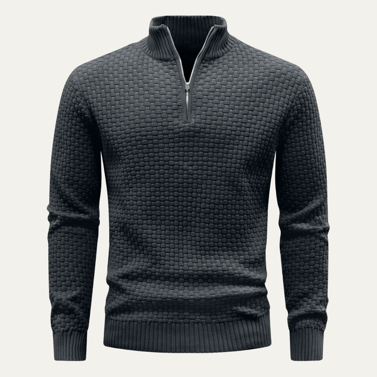 Lexi | Men's Quarter Zip Sweater Charcoal Textured Knit