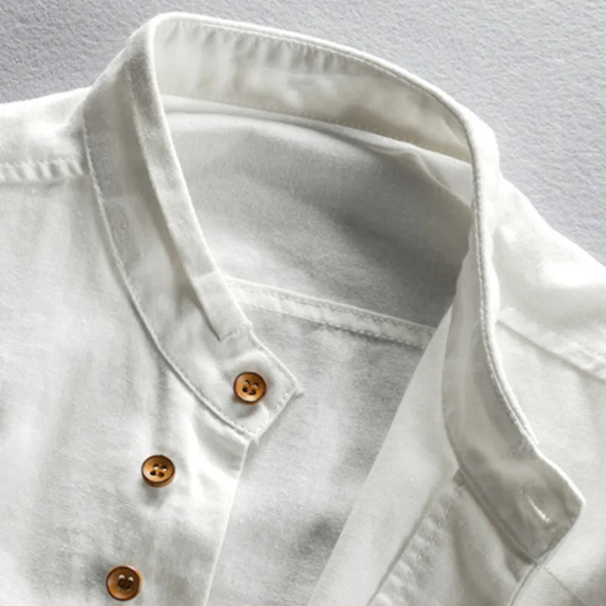 Kai | Men's Linen Cotton Stand Collar Shirt White