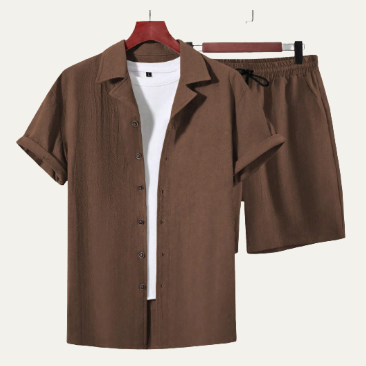 Lars | Men's Casual Button Up Short Sleeve Shirt Shorts Set Gold
