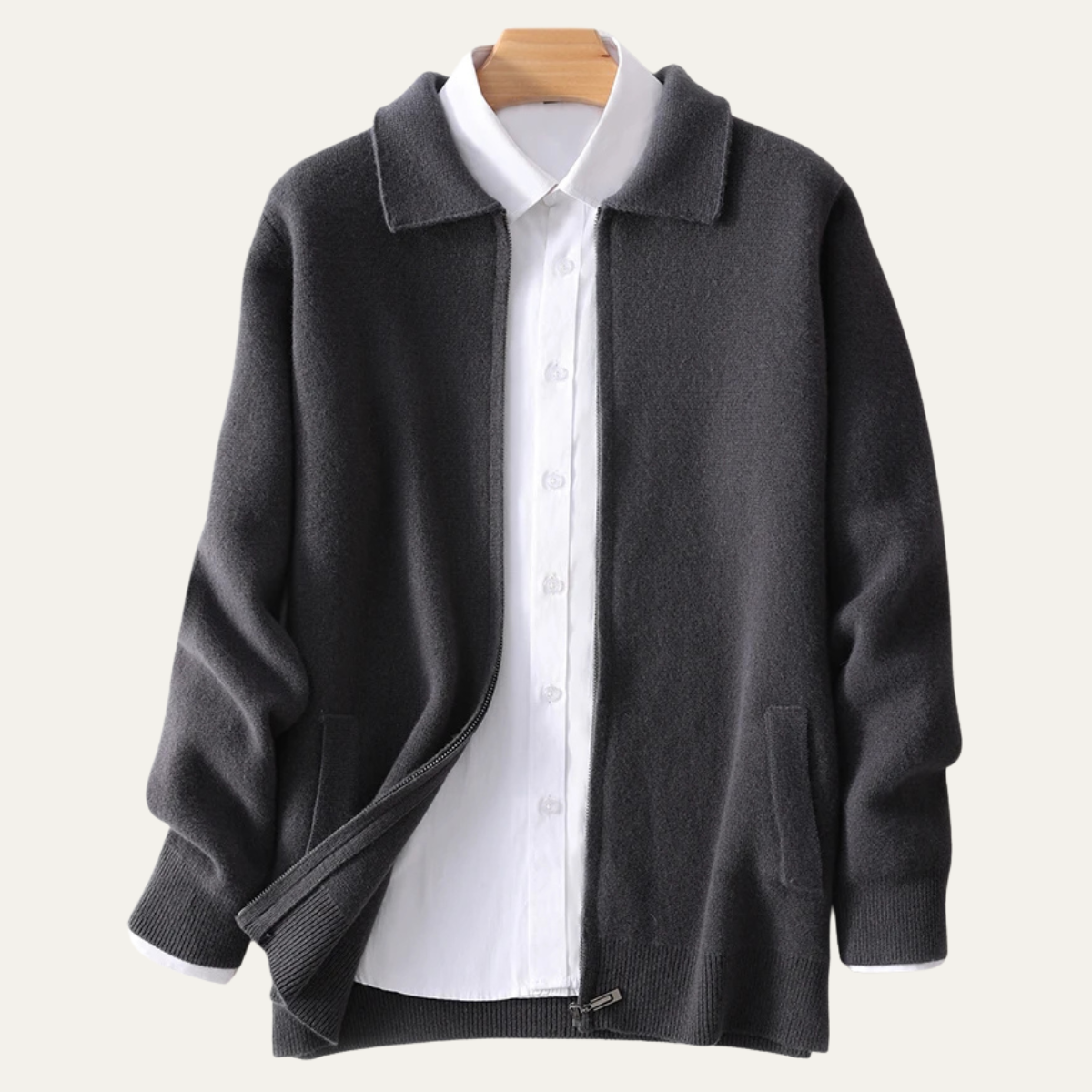 Callum | Men's Cardigan Cream Wool Blend Button Up