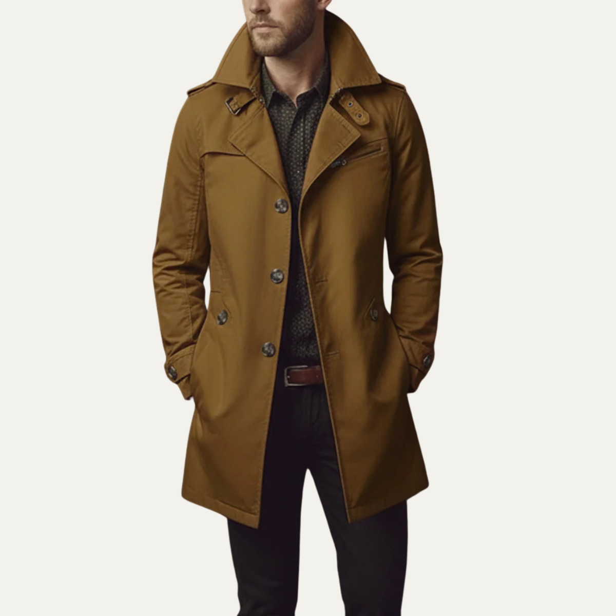 Voss | Men's Trench Coat Beige Single Breasted Notched Collar