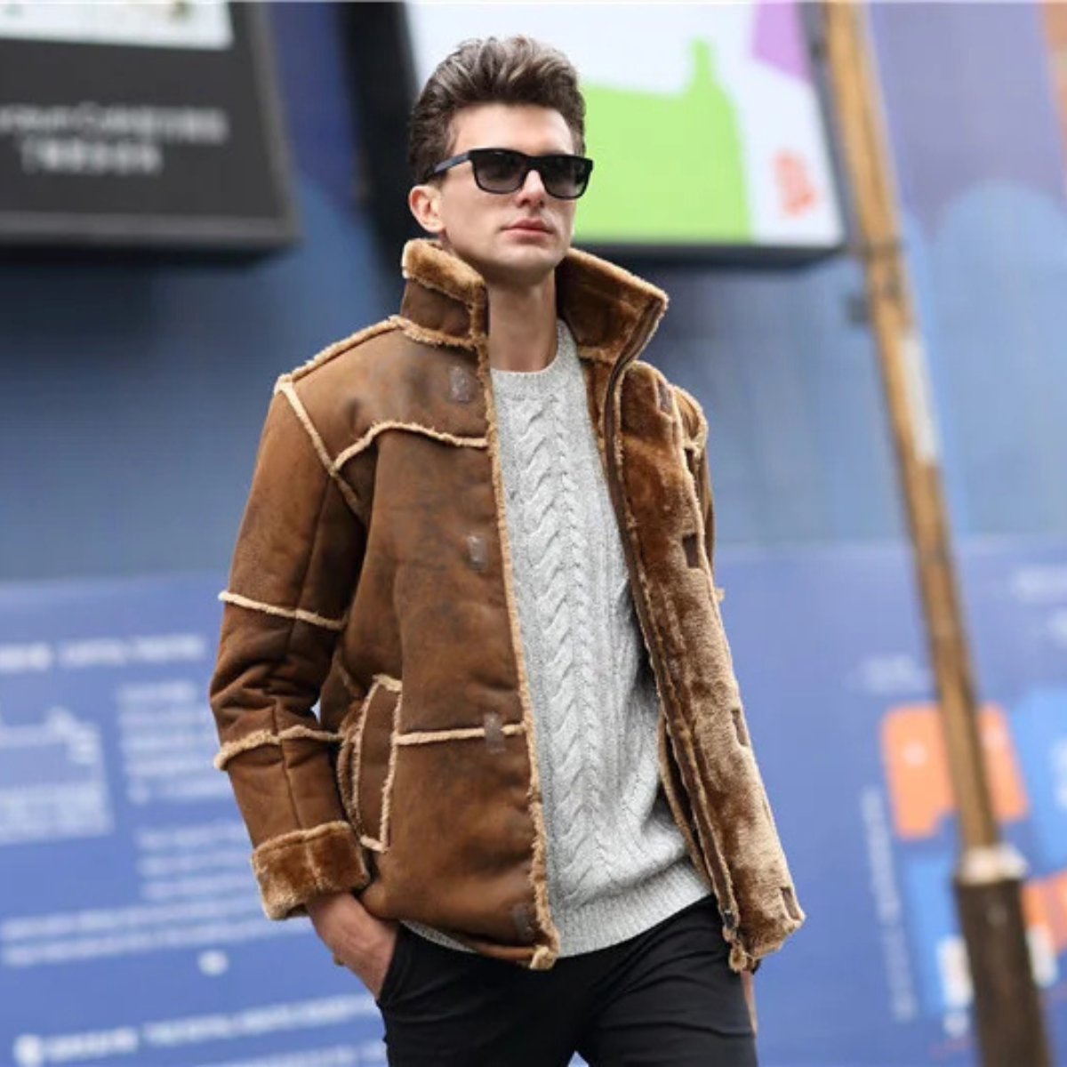 Axel | Men's Sherpa Lined Suede Coat Beige