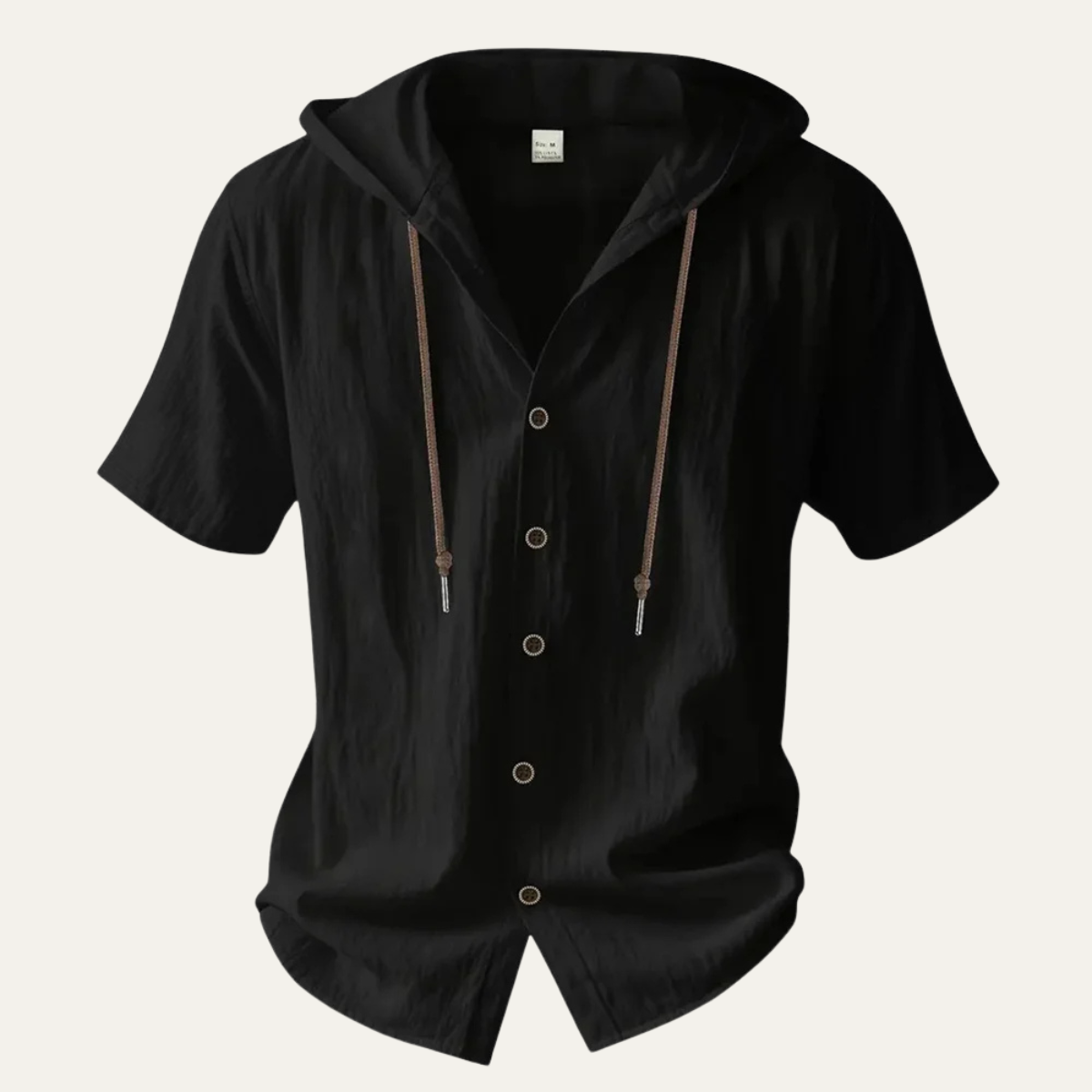 Ash | Men's Casual Hooded Linen Shirt Cream Short Sleeve