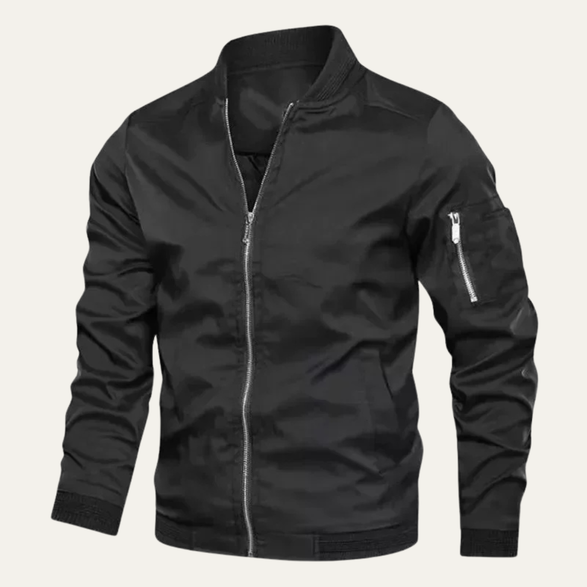 Kade | Men's Casual Zip Up Bomber Jacket Beige Black